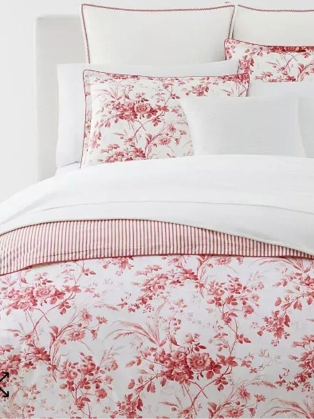 RALPH LAUREN Reversible Annie 3 Pc Duvet Cover Set Full/Queen White/Red Cotton